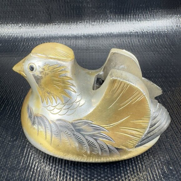 Antique Meiji Period Single Japanese Screen Holder Mandarin Duck Bird Gilt Heavy - Picture 11 of 11